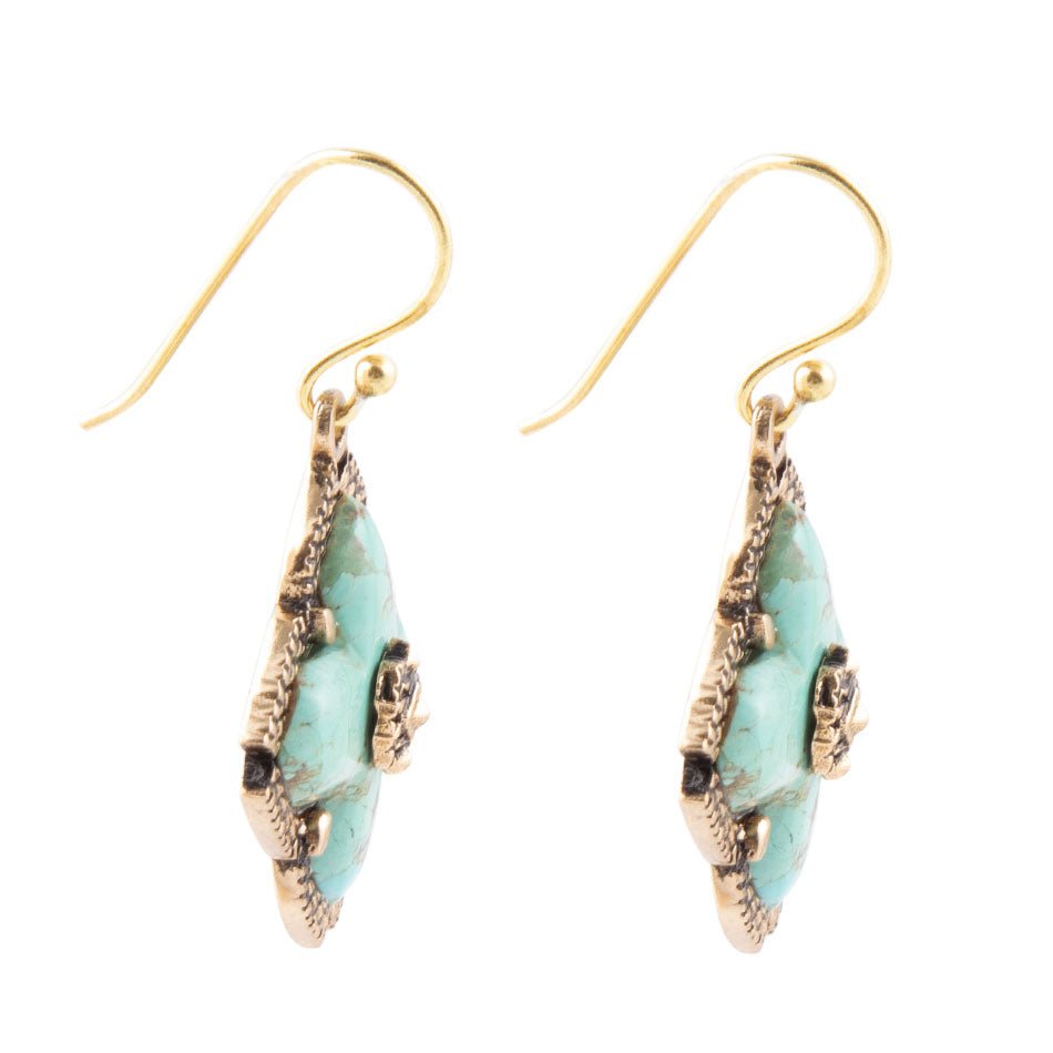 Blue Turquoise Maltese Golden Cross Earrings