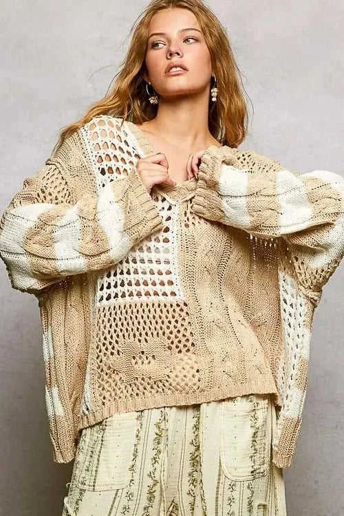 Twisted-Weave Earth-Tone Knit Top Eco My Home sweater Salty Season LLC ecomyhome.store United States