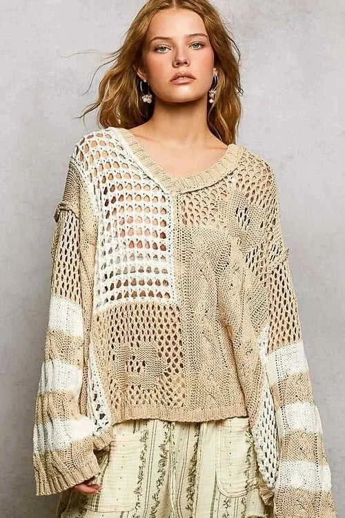 Twisted-Weave Earth-Tone Knit Top Eco My Home sweater Salty Season LLC ecomyhome.store United States