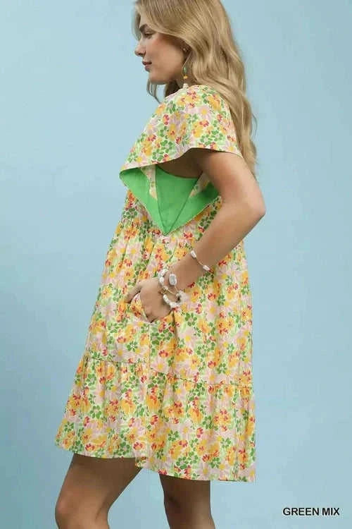 Umgee Mix Floral Tiered Mini Dress with Side Pockets Eco My Home Dress Salty Season LLC ecomyhome.store United States