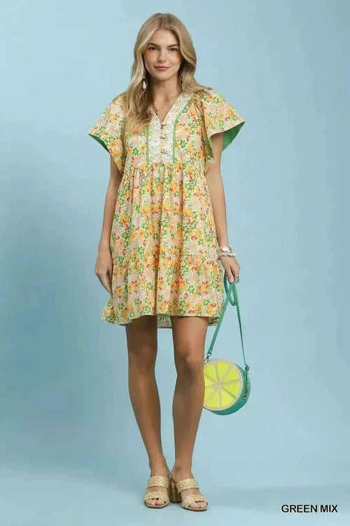 Umgee Mix Floral Tiered Mini Dress with Side Pockets Eco My Home Dress Salty Season LLC ecomyhome.store United States