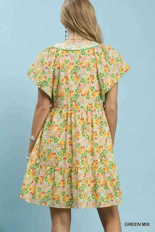 Umgee Mix Floral Tiered Mini Dress with Side Pockets Eco My Home Dress Salty Season LLC ecomyhome.store United States