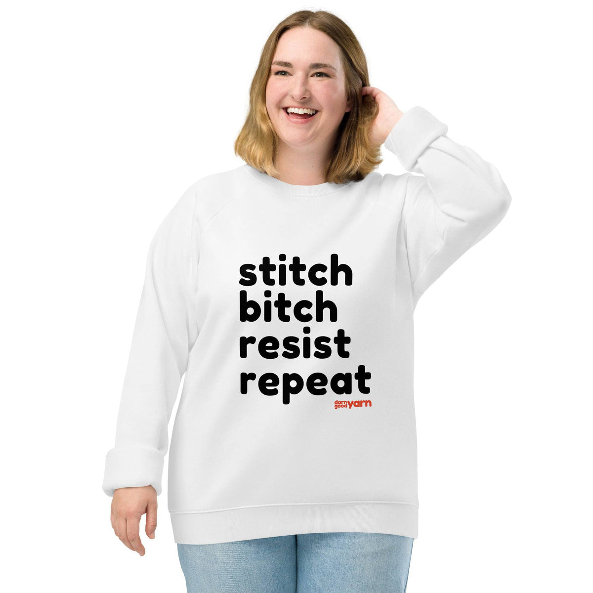 Stitch Bitch Resist Repeat Unisex organic raglan sweatshirt