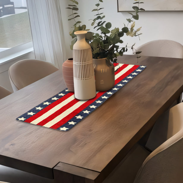 USA Flag Beaded Table Runner 13" x 54"