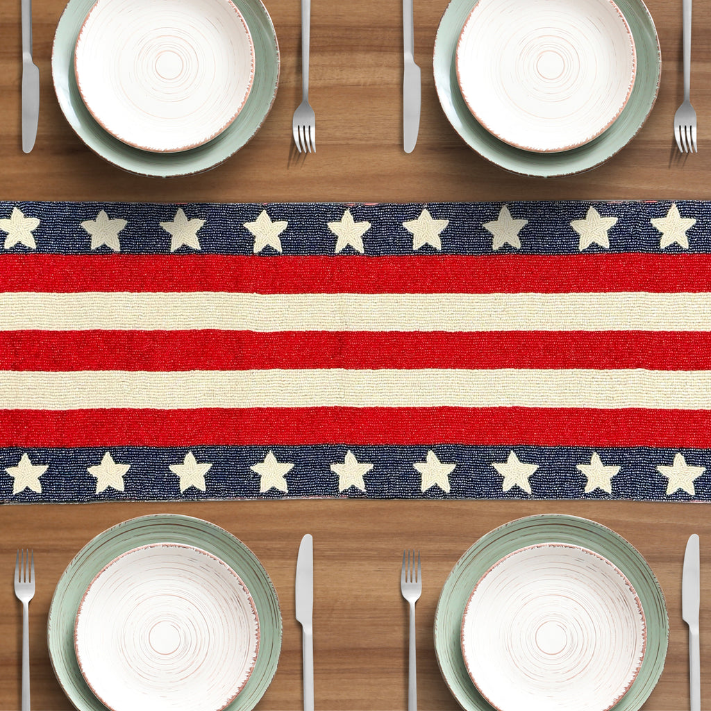 USA Flag Beaded Table Runner 13" x 54"