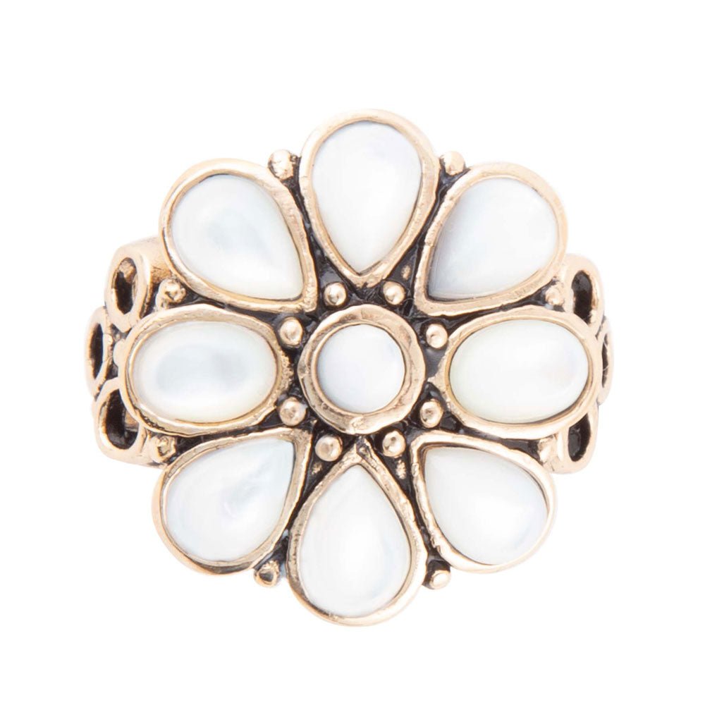 White Hibiscus Mother of Pearl and Golden Ring