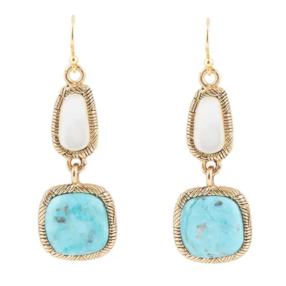 White Mother of Pearl and Blue turquoise Golden Bronze Drop Earrings Eco My Home Earrings Barse Jewelry ecomyhome.store United States