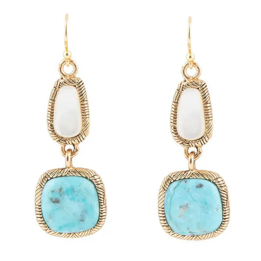White Mother of Pearl and Blue turquoise Golden Bronze Drop Earrings Eco My Home Earrings Barse Jewelry ecomyhome.store United States