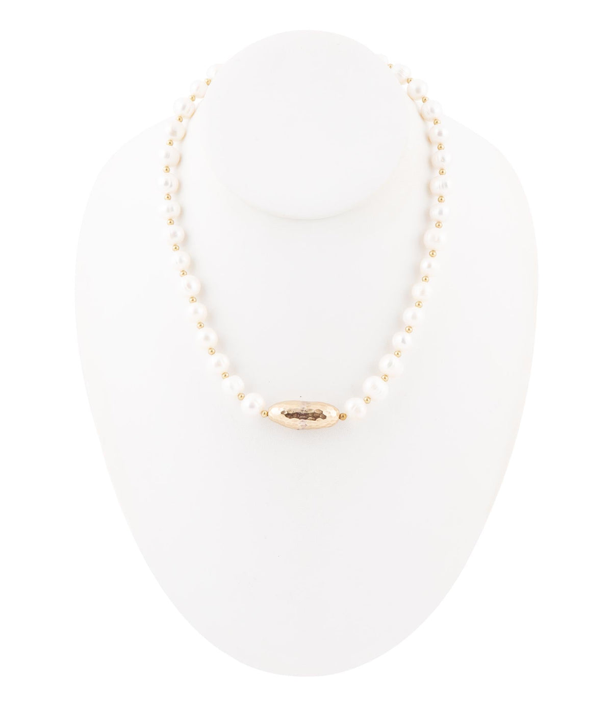 White Pearl Golden Beaded Strand Necklace