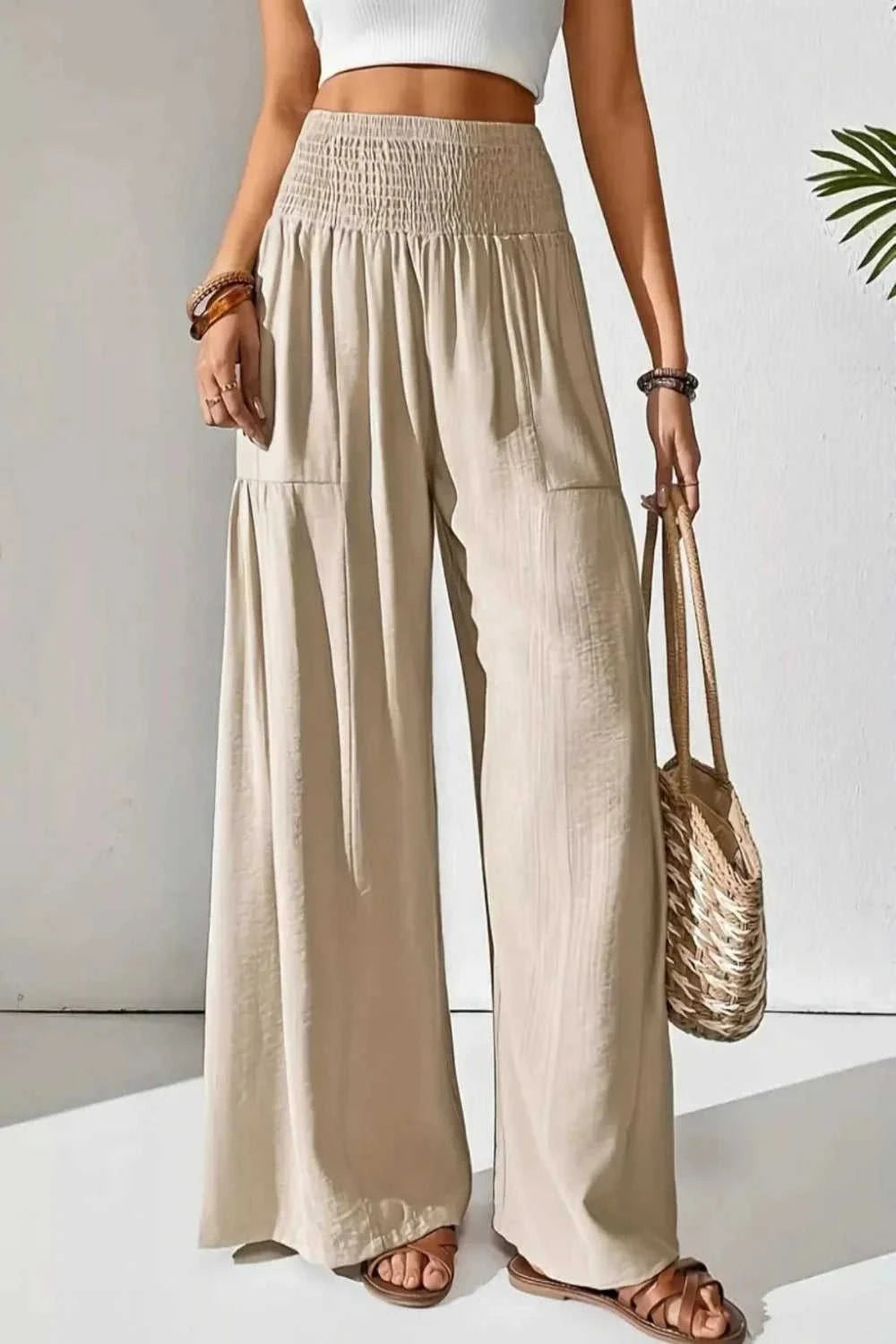 Wide Leg Smocked Waist Pants for Ultimate Comfort and Style Eco My Home  Salty Season LLC ecomyhome.store United States