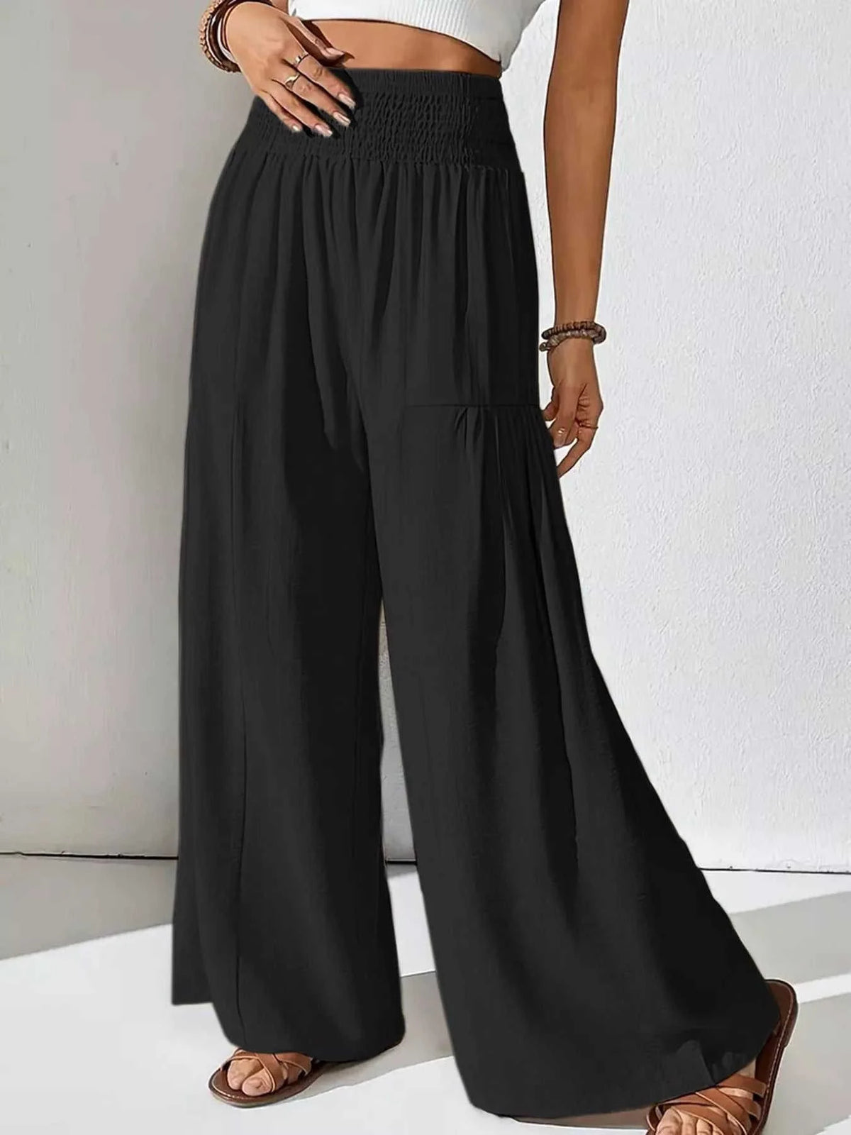 Wide Leg Smocked Waist Pants for Ultimate Comfort and Style Eco My Home  Salty Season LLC ecomyhome.store United States