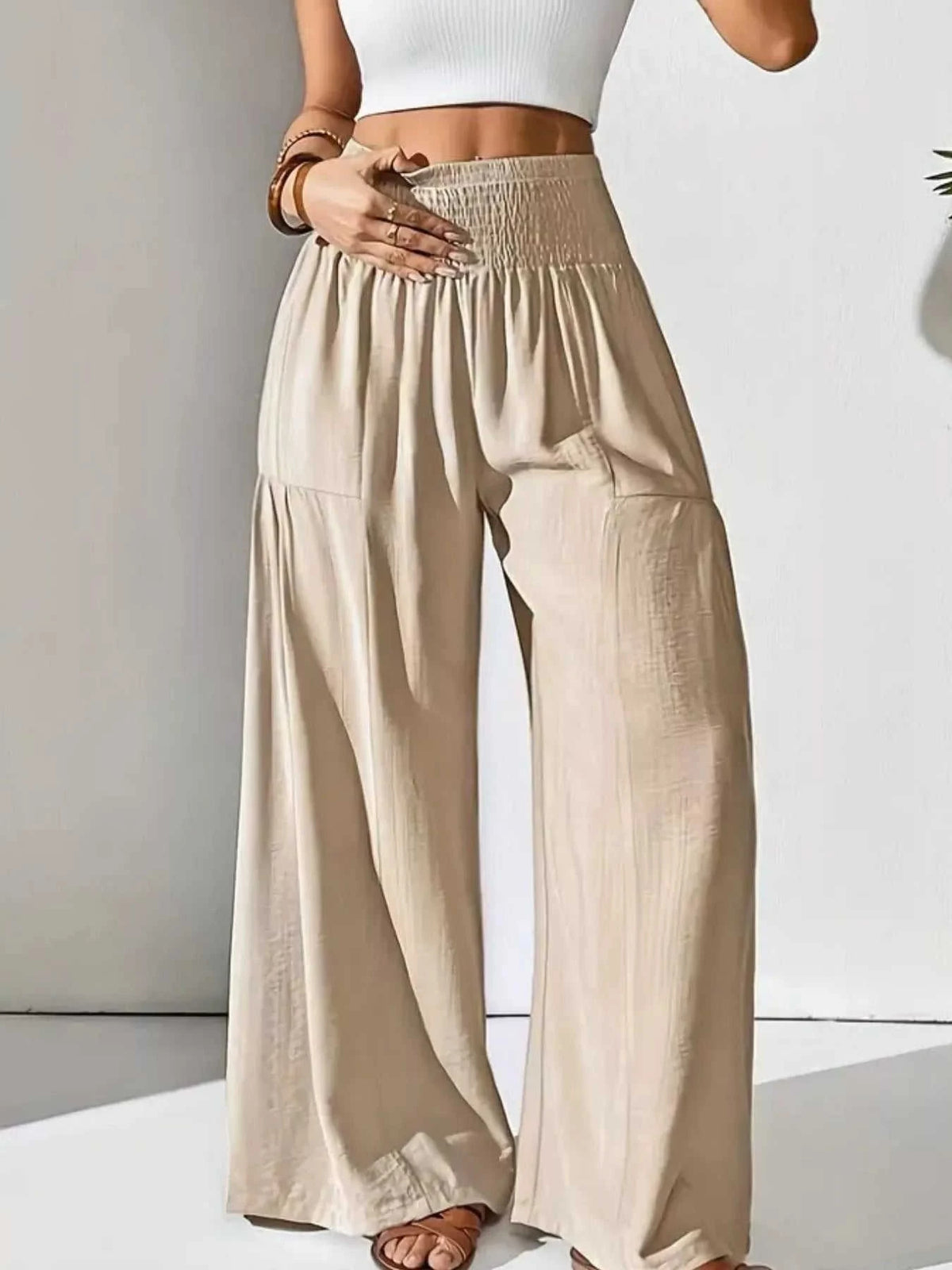 Wide Leg Smocked Waist Pants for Ultimate Comfort and Style Eco My Home  Salty Season LLC ecomyhome.store United States