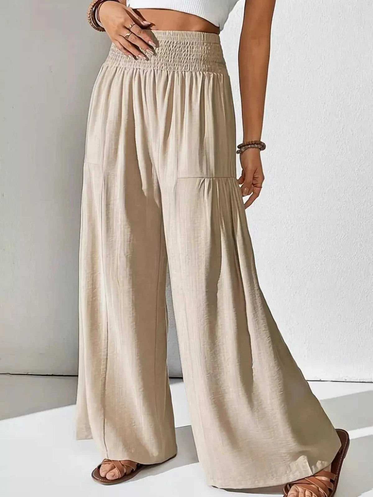 Wide Leg Smocked Waist Pants for Ultimate Comfort and Style Eco My Home  Salty Season LLC ecomyhome.store United States