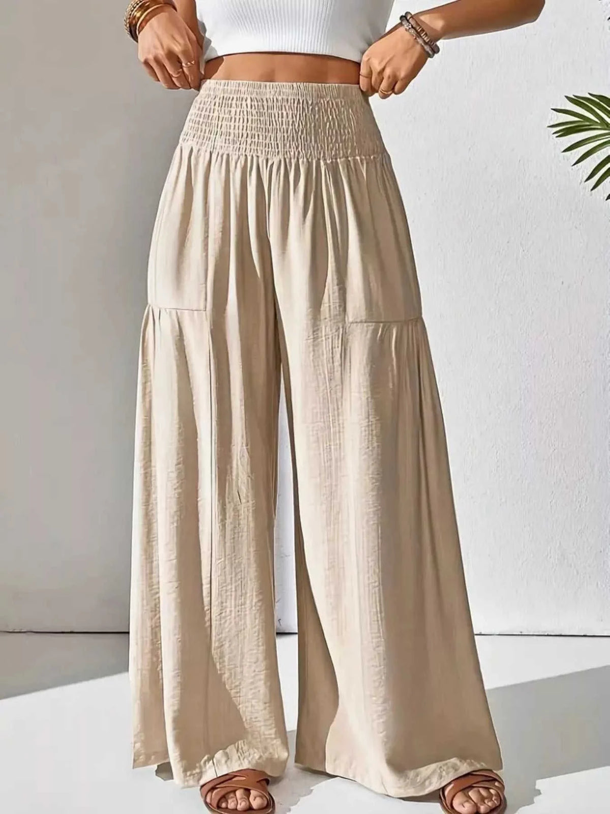 Wide Leg Smocked Waist Pants for Ultimate Comfort and Style Eco My Home  Salty Season LLC ecomyhome.store United States