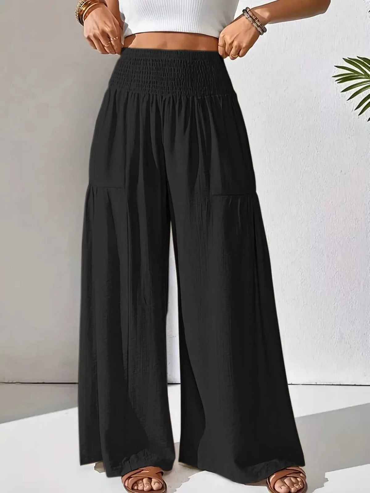 Wide Leg Smocked Waist Pants for Ultimate Comfort and Style Eco My Home  Salty Season LLC ecomyhome.store United States