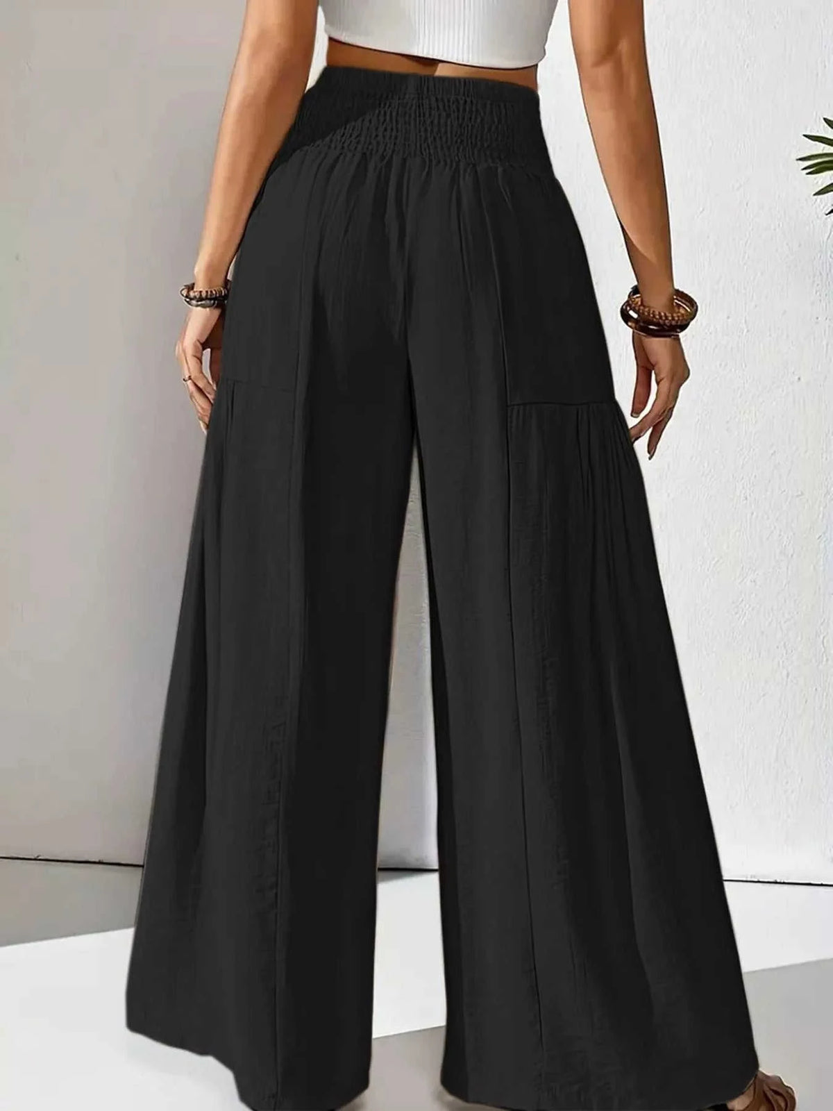 Wide Leg Smocked Waist Pants for Ultimate Comfort and Style Eco My Home  Salty Season LLC ecomyhome.store United States