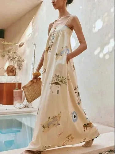 Women's Boho Cami Maxi Dress | Pockets, Stylish Bohemian | Casual Summer Eco My Home Dress Salty Season LLC ecomyhome.store United States