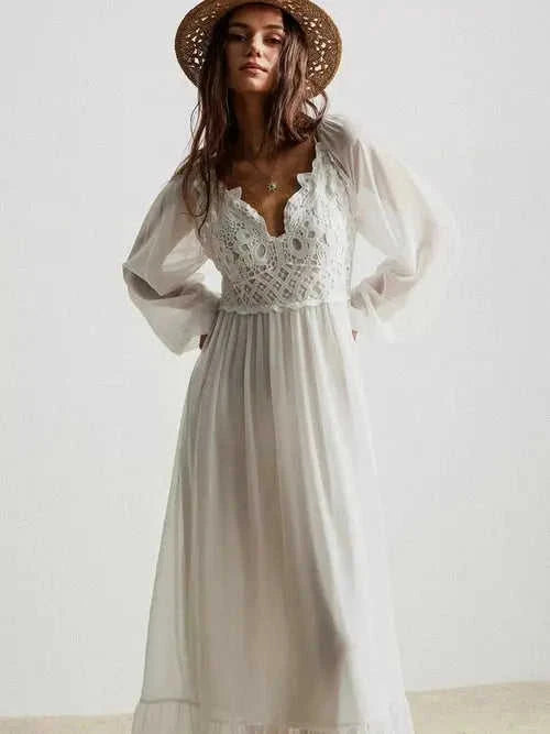 Women's Crochet Lace Maxi Dress | Boho, Elegant | Effortless Summer Style Eco My Home Dress Salty Season LLC ecomyhome.store United States