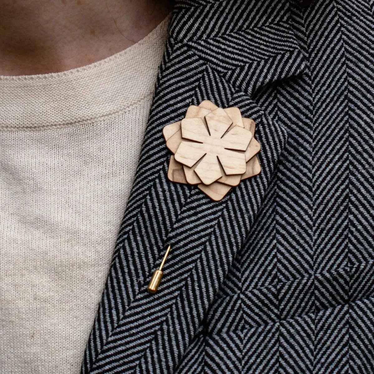 Wood Brooch | Layered Dahlia Rosette Eco My Home Brooch PRW Made ecomyhome.store United States