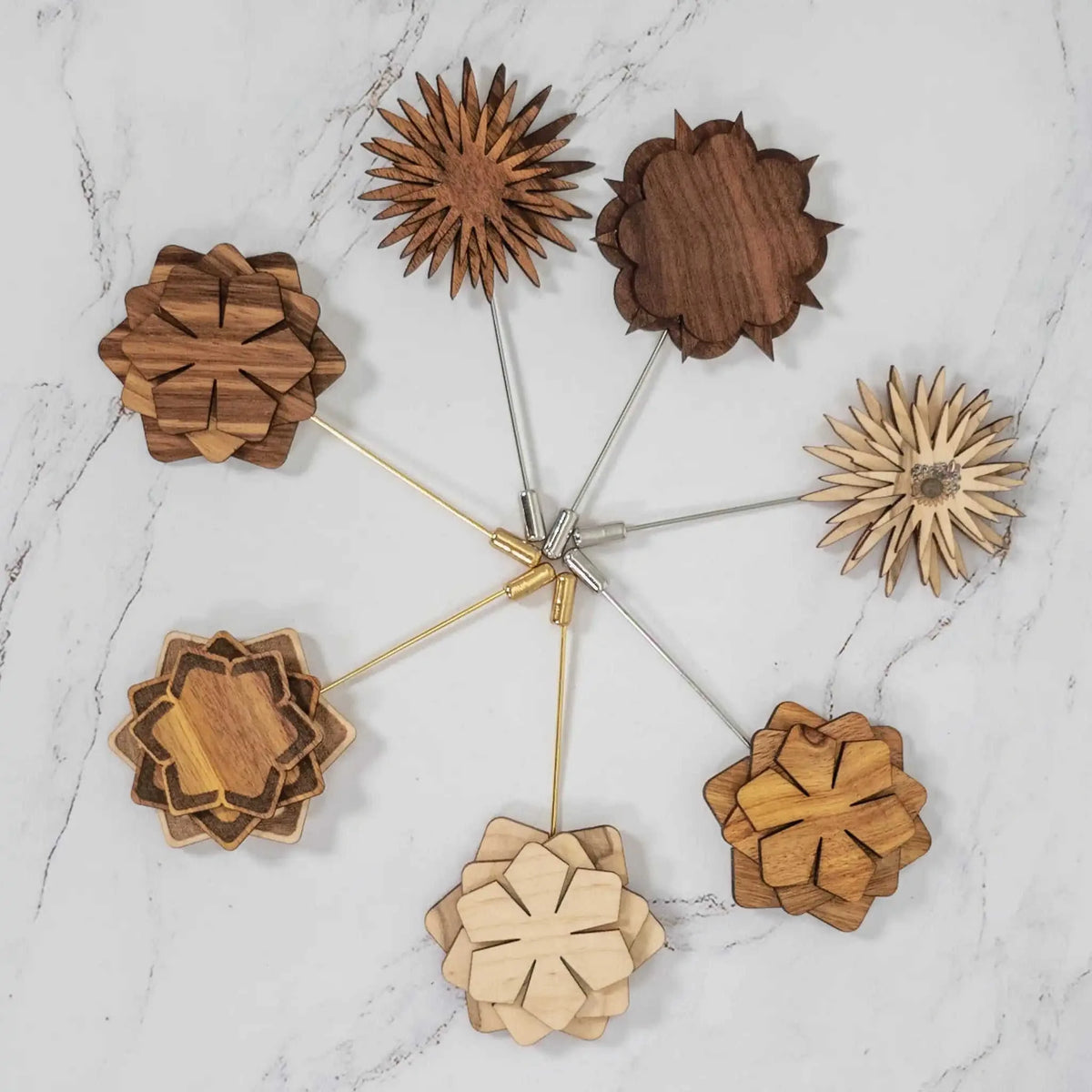 Wood Brooch | Layered Dahlia Rosette Eco My Home Brooch PRW Made ecomyhome.store United States