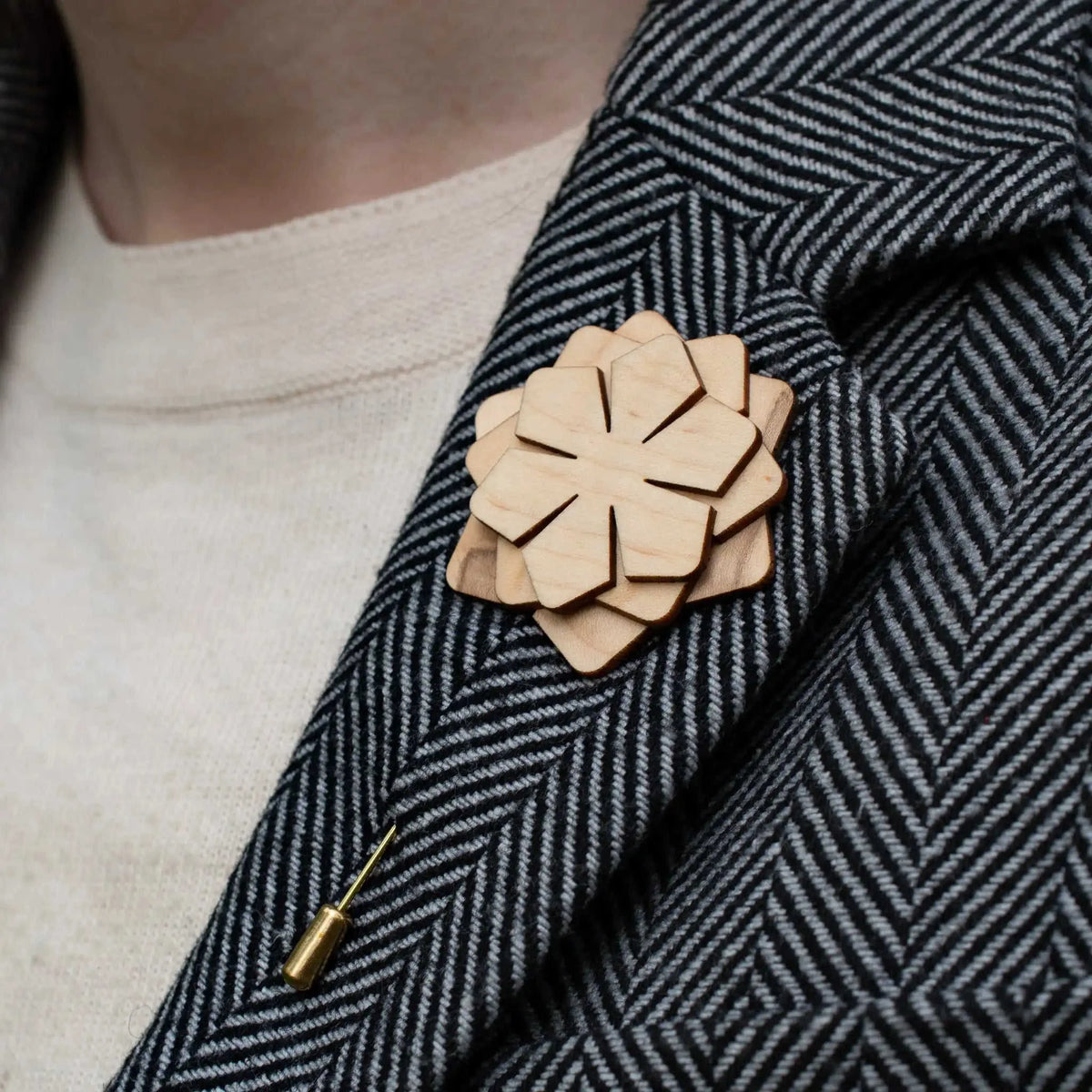 Wood Brooch | Layered Dahlia Rosette Eco My Home Brooch PRW Made ecomyhome.store United States