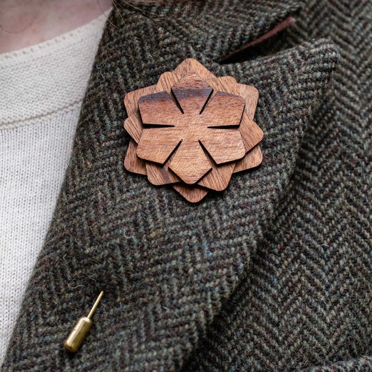 Wood Brooch | Layered Dahlia Rosette Eco My Home Brooch PRW Made ecomyhome.store United States