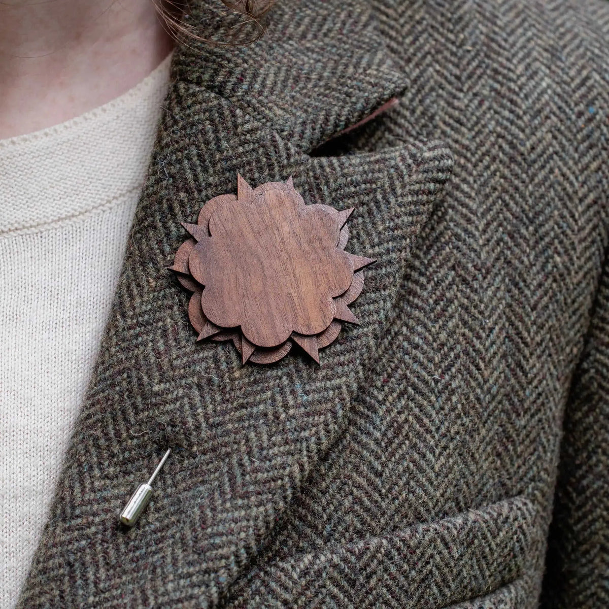 Wood Brooch | Starburst Cloud Eco My Home Brooch PRW Made ecomyhome.store United States