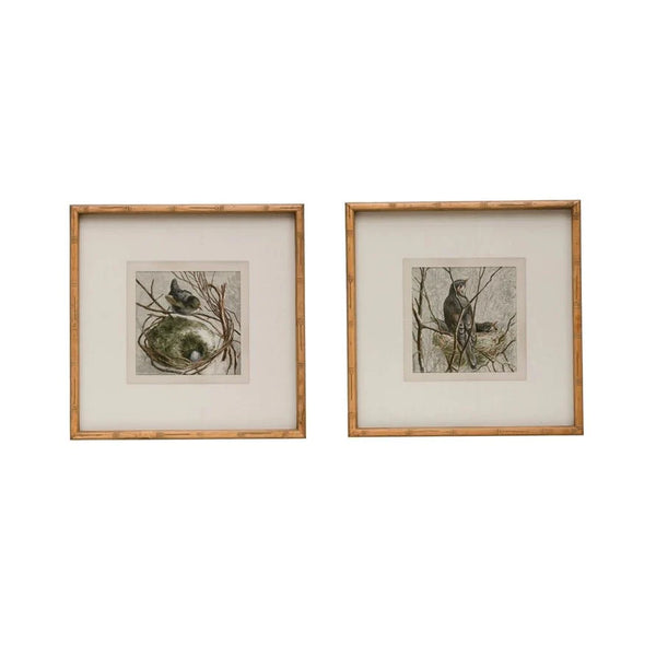 Wood Framed Wall Decor with Bird, Set of 2