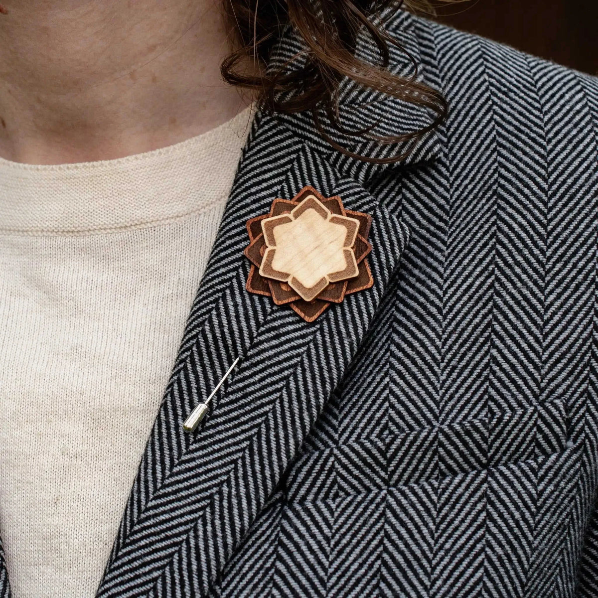 Wooden Brooch | Layered Lotus Eco My Home Brooch PRW Made ecomyhome.store United States
