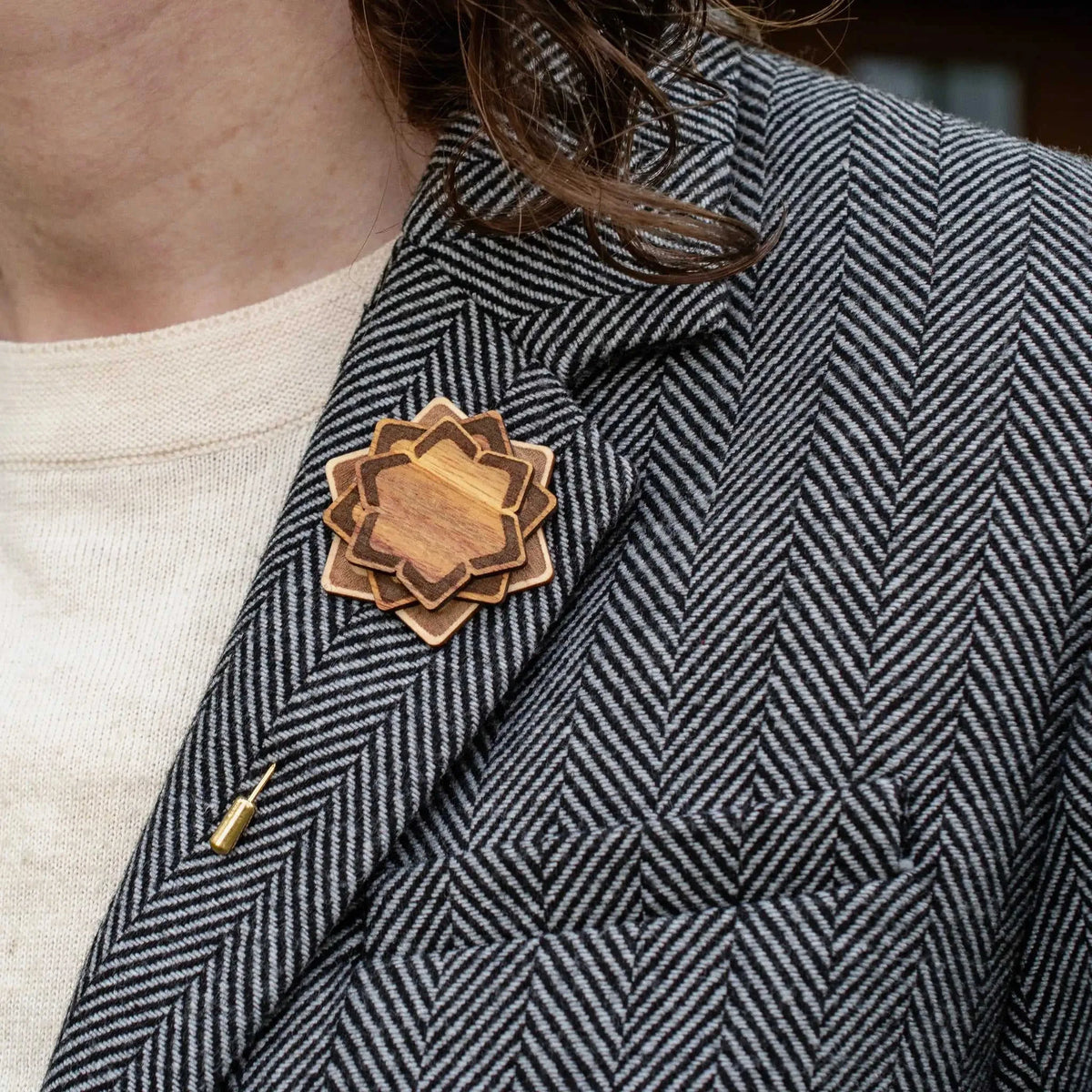 Wooden Brooch | Layered Lotus Eco My Home Brooch PRW Made ecomyhome.store United States