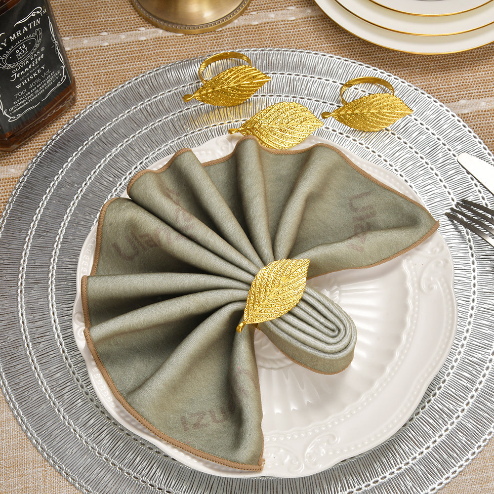 Golden Leaf – Napkin Rings in Gold Leaf Design, Elegant Decorative Dining Table Décor
