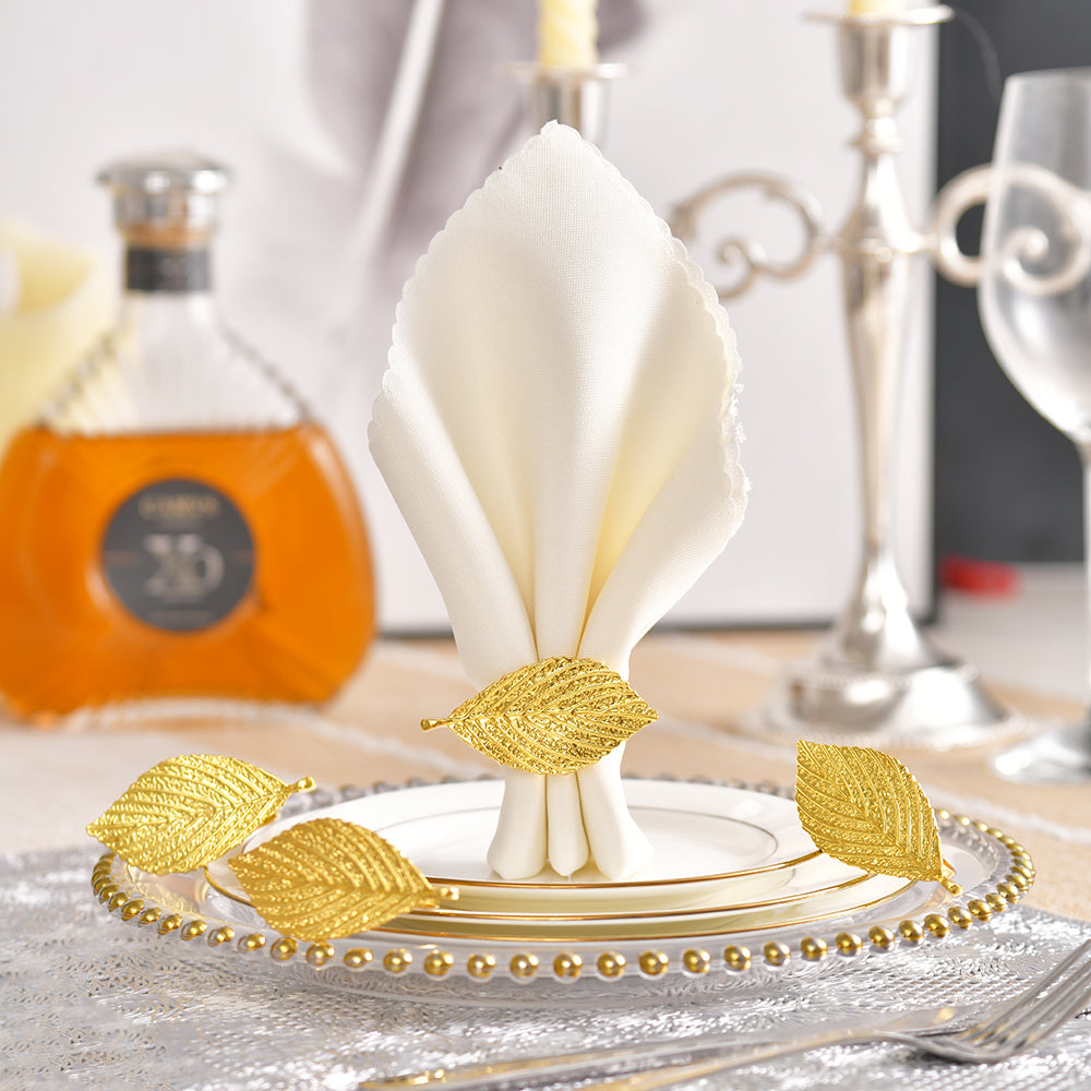 Golden Leaf – Napkin Rings in Gold Leaf Design, Elegant Decorative Dining Table Décor