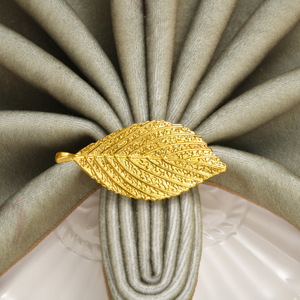 Golden Leaf – Napkin Rings in Gold Leaf Design, Elegant Decorative Dining Table Décor