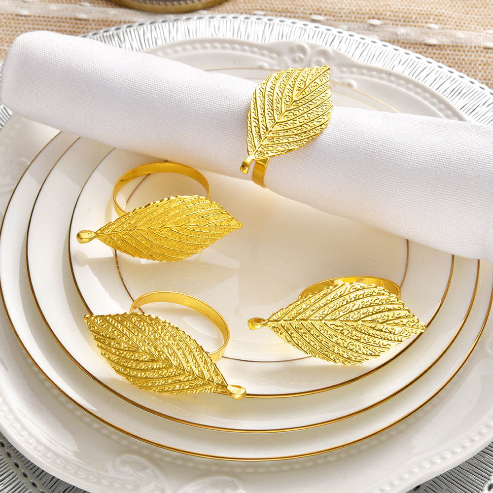 Golden Leaf – Napkin Rings in Gold Leaf Design, Elegant Decorative Dining Table Décor