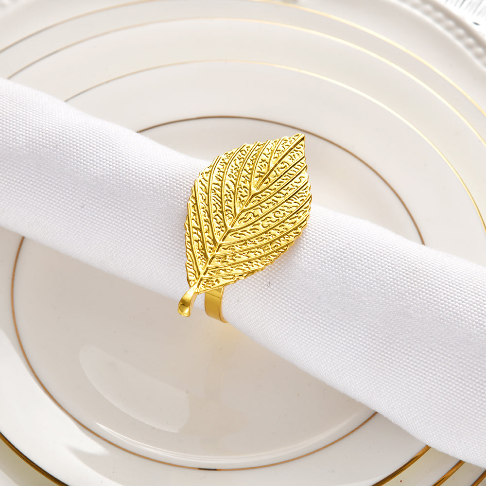Golden Leaf – Napkin Rings in Gold Leaf Design, Elegant Decorative Dining Table Décor