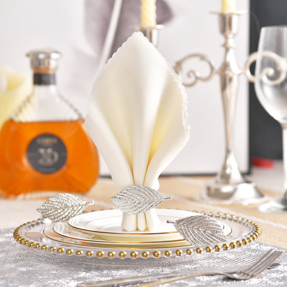 Silver Leaf – Napkin Rings in Silver Leaf Design, Elegant Decorative Dining Table Décor