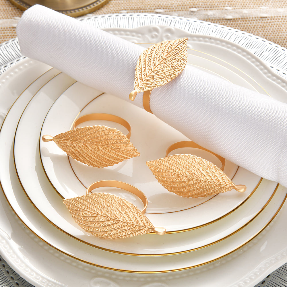 Luxe Petal – Napkin Rings in Gold Leaf Design, Artistic Decorative Dining Table Décor