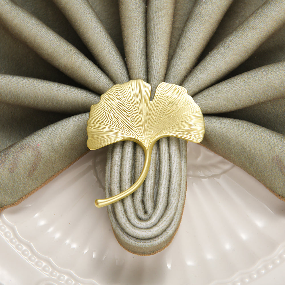 Auric Bloom – Napkin Rings in Gold Leaf Design, Stylish Decorative Dining Table Accent