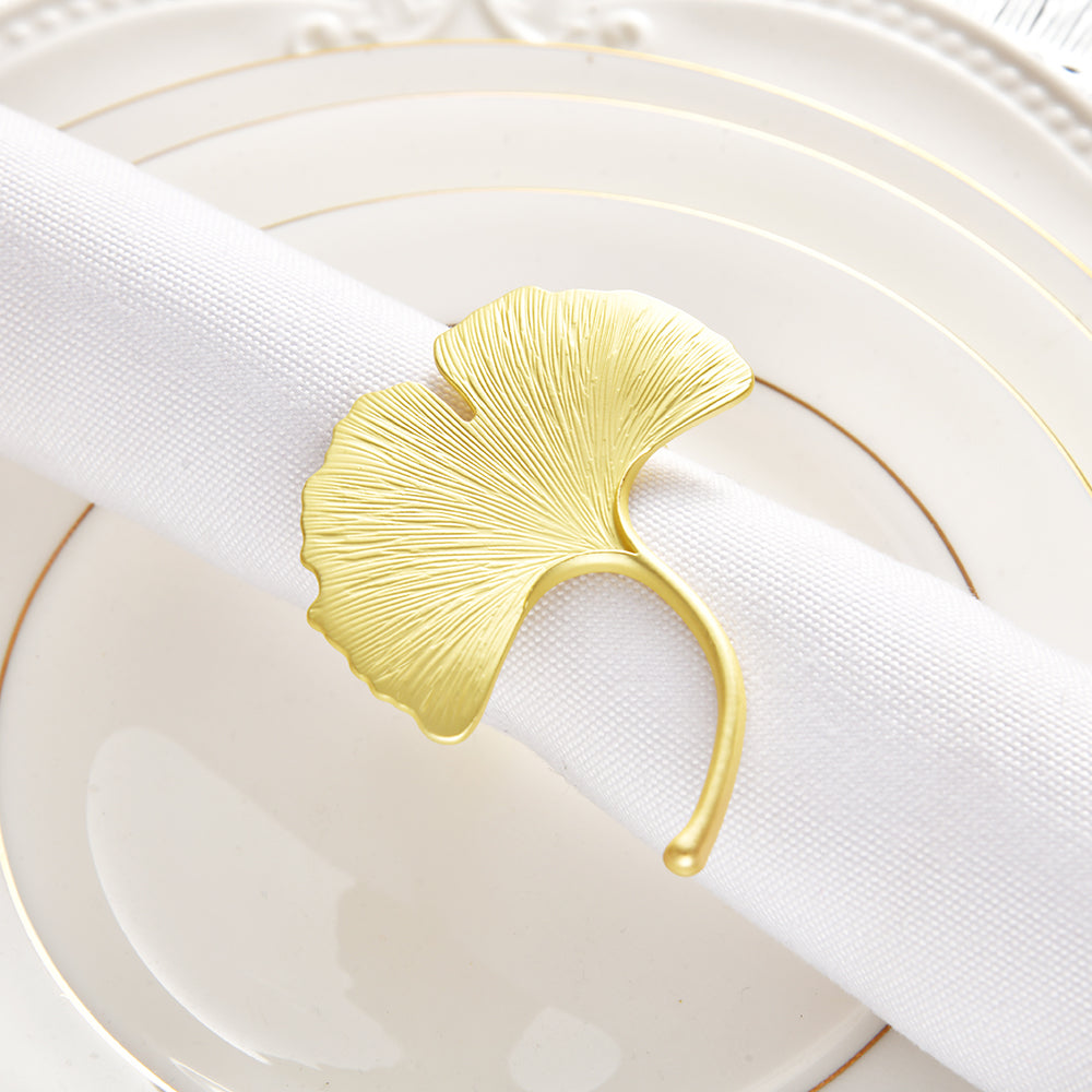 Auric Bloom – Napkin Rings in Gold Leaf Design, Stylish Decorative Dining Table Accent