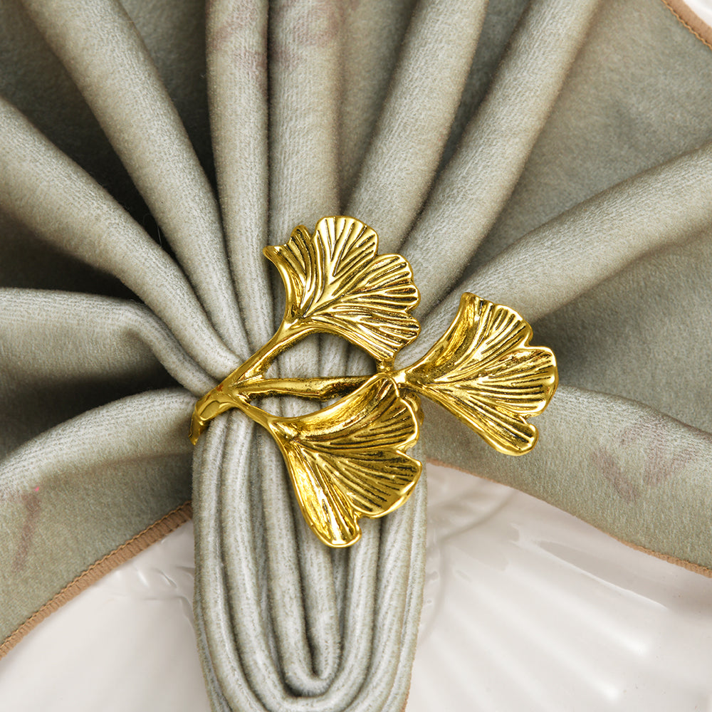 Golden Aura – Napkin Rings in Gold Leaf Design, Elegant Decorative Dining Table Décor