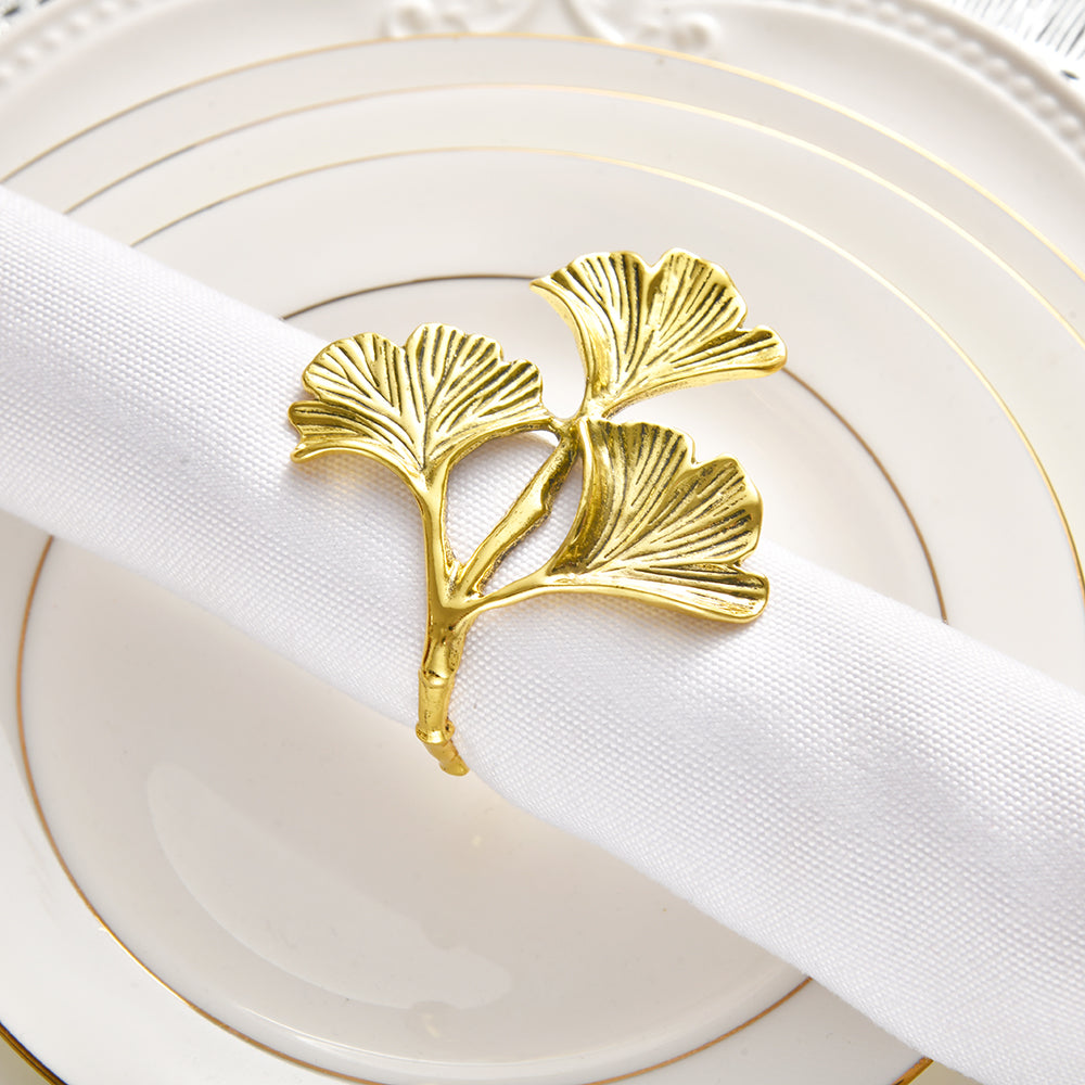 Golden Aura – Napkin Rings in Gold Leaf Design, Elegant Decorative Dining Table Décor