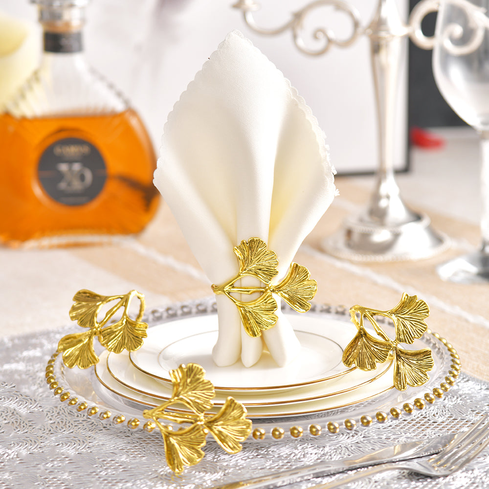 Golden Aura – Napkin Rings in Gold Leaf Design, Elegant Decorative Dining Table Décor