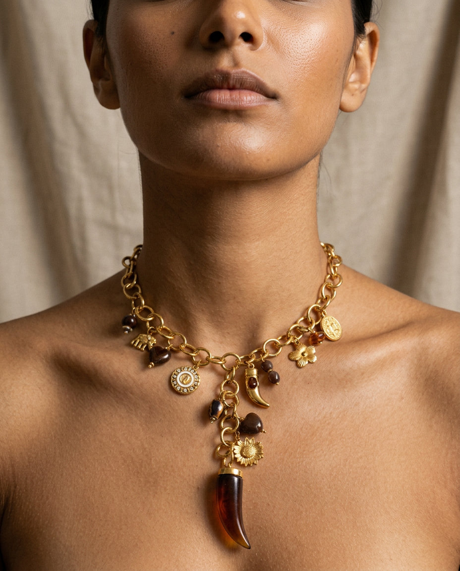 Magnetic Gold Charm Statement Necklace