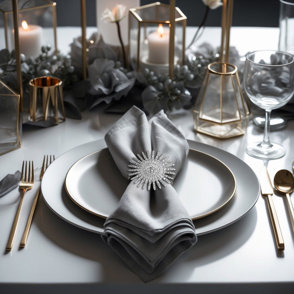 Silver Radiance – Napkin Rings in Silver Crystals Design, Elegant Decorative Dining Table Décor