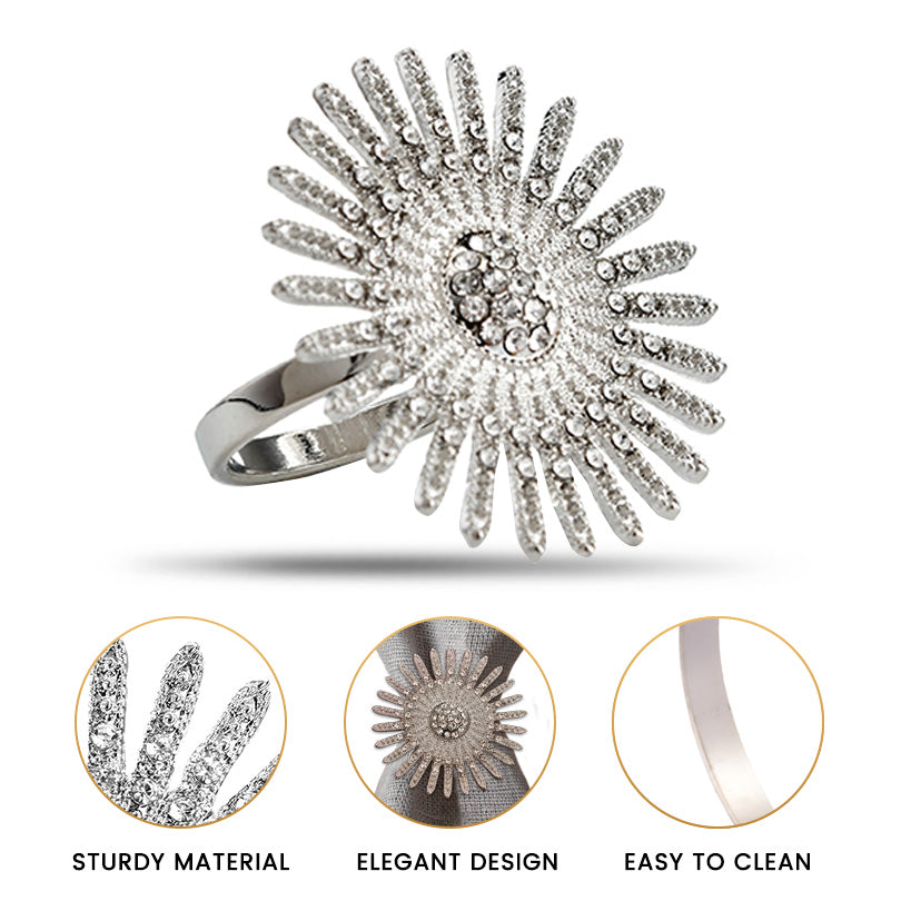 Silver Radiance – Napkin Rings in Silver Crystals Design, Elegant Decorative Dining Table Décor