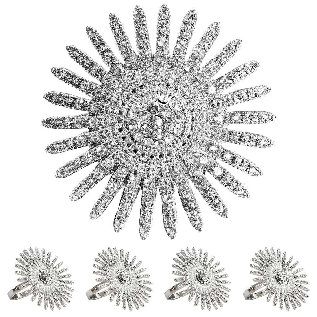 Silver Radiance – Napkin Rings in Silver Crystals Design, Elegant Decorative Dining Table Décor