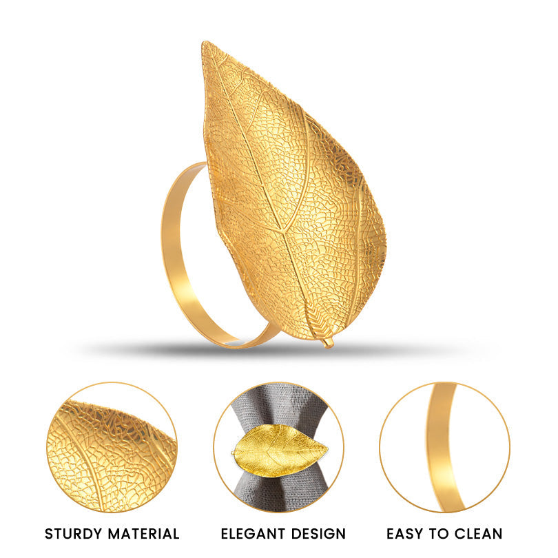 Leaf Harmony – Napkin Rings in Gold Leaf Design, Artistic Decorative Dining Table Accent