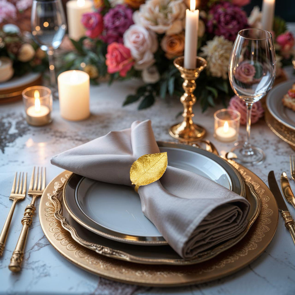 Leaf Harmony – Napkin Rings in Gold Leaf Design, Artistic Decorative Dining Table Accent