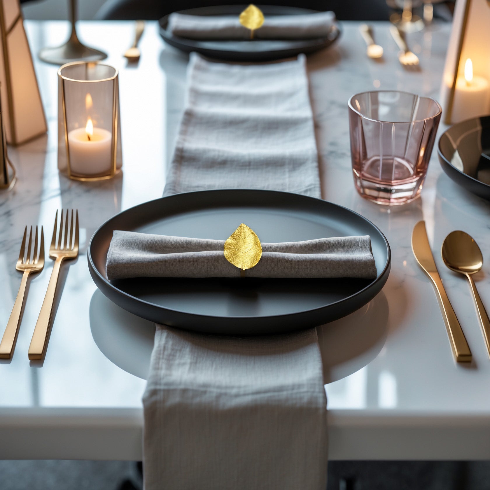 Leaf Harmony – Napkin Rings in Gold Leaf Design, Artistic Decorative Dining Table Accent