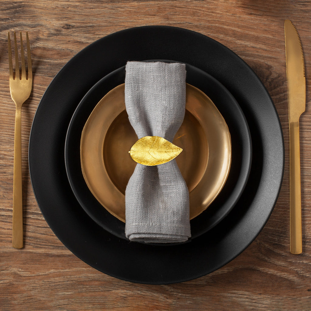 Leaf Harmony – Napkin Rings in Gold Leaf Design, Artistic Decorative Dining Table Accent